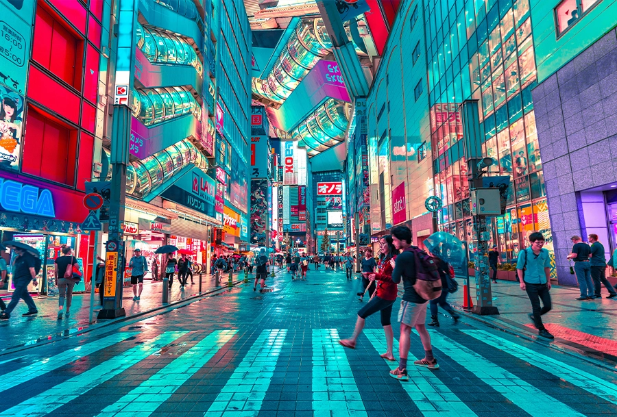 tokyo japan downtown crosswalk people crossing 2